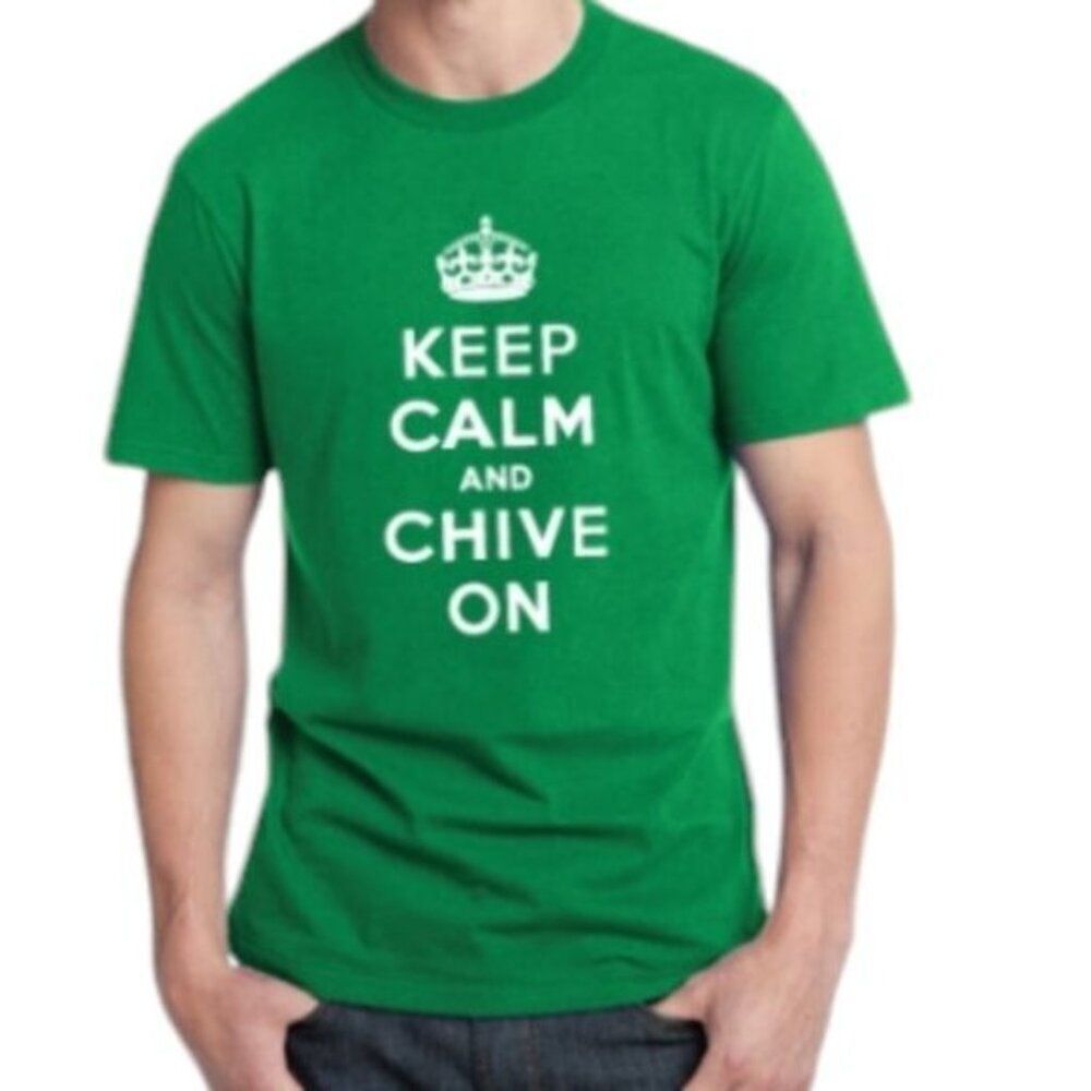 Keep Calm & Chive On Tee T Shirt Green Top Adult Size Small